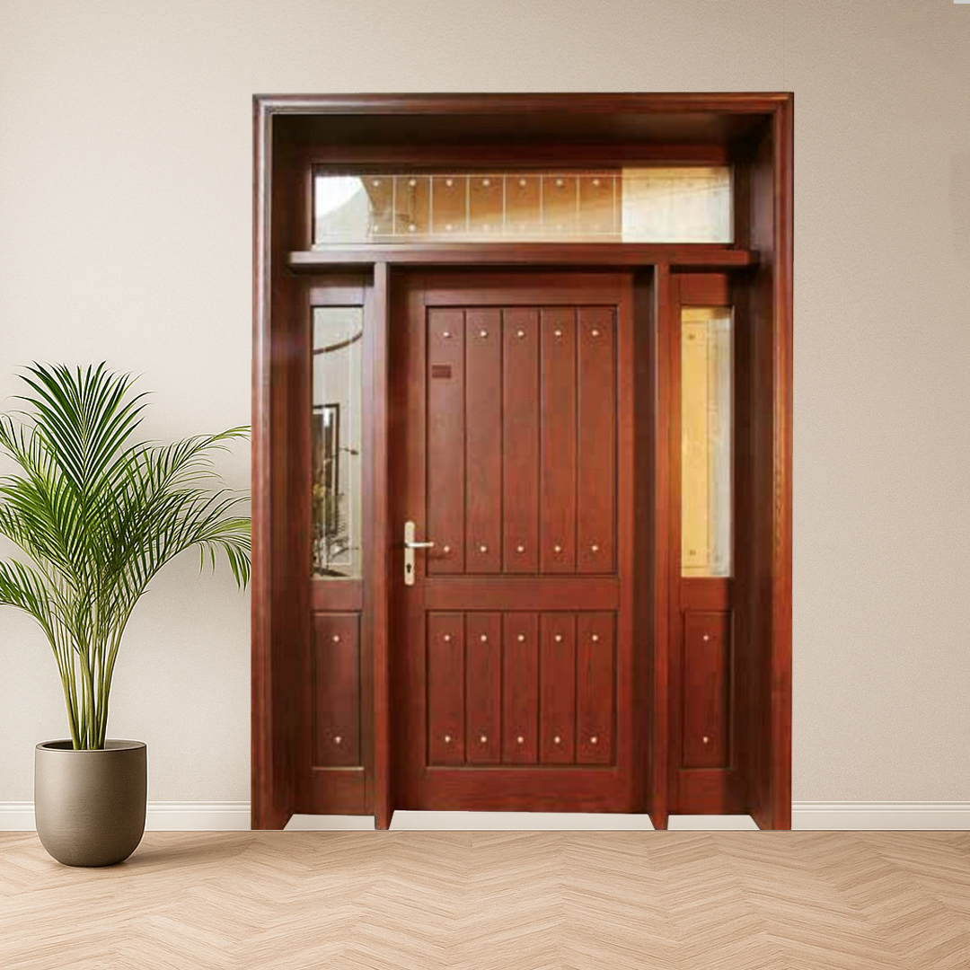 Custom solid wood and glass main door manufactured by Arteak Pakistan
