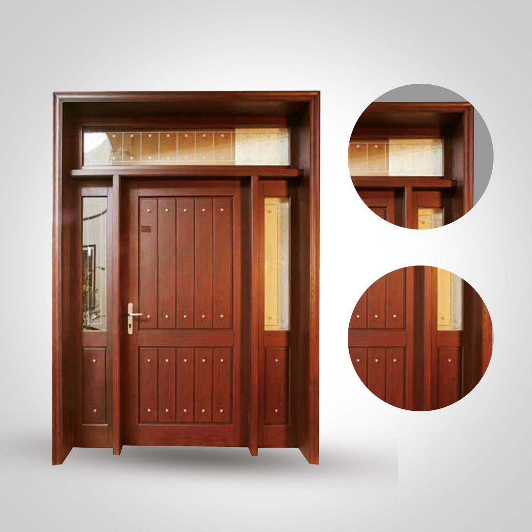 Custom solid wood and glass main door manufactured by Arteak Pakistan
