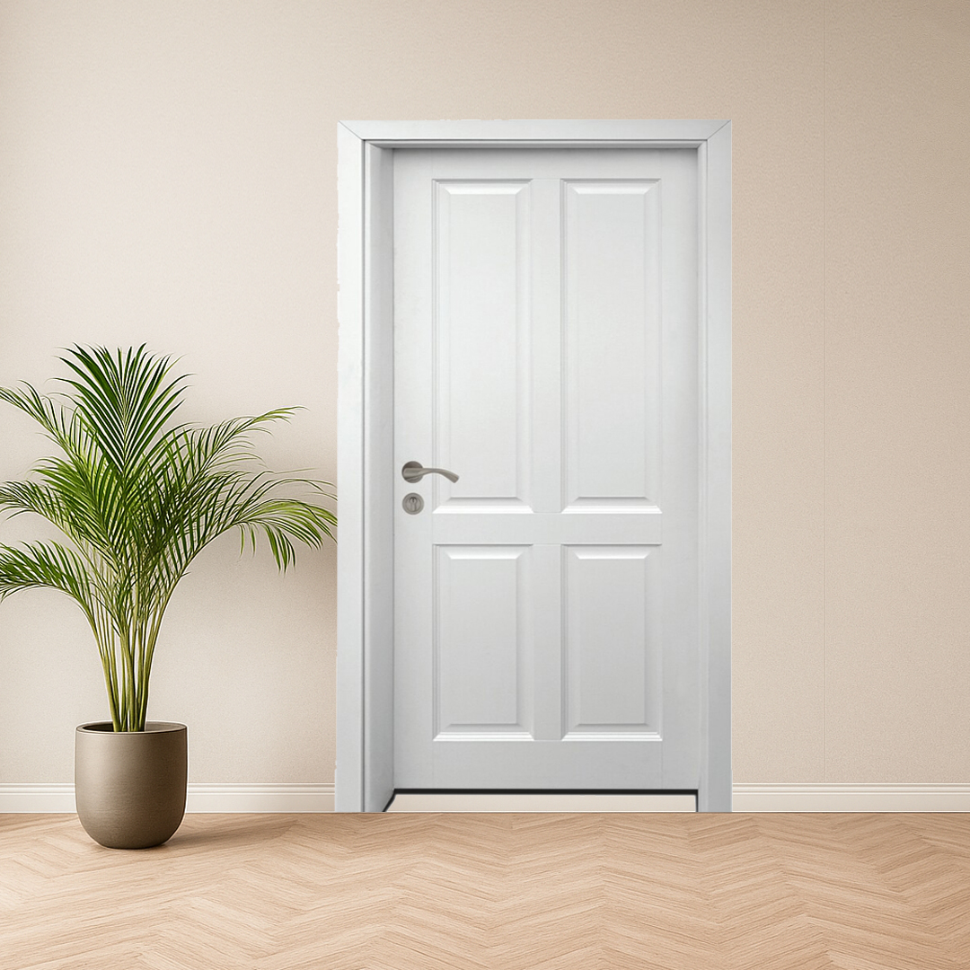 customised modern aesthetic door in semi solid wood and finished in deco paint