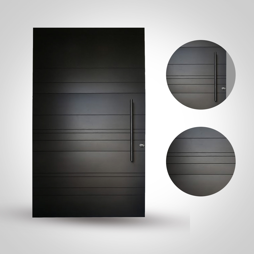 Modern solid wooden front door with contemporary design manufactured by Arteak Pakistan.