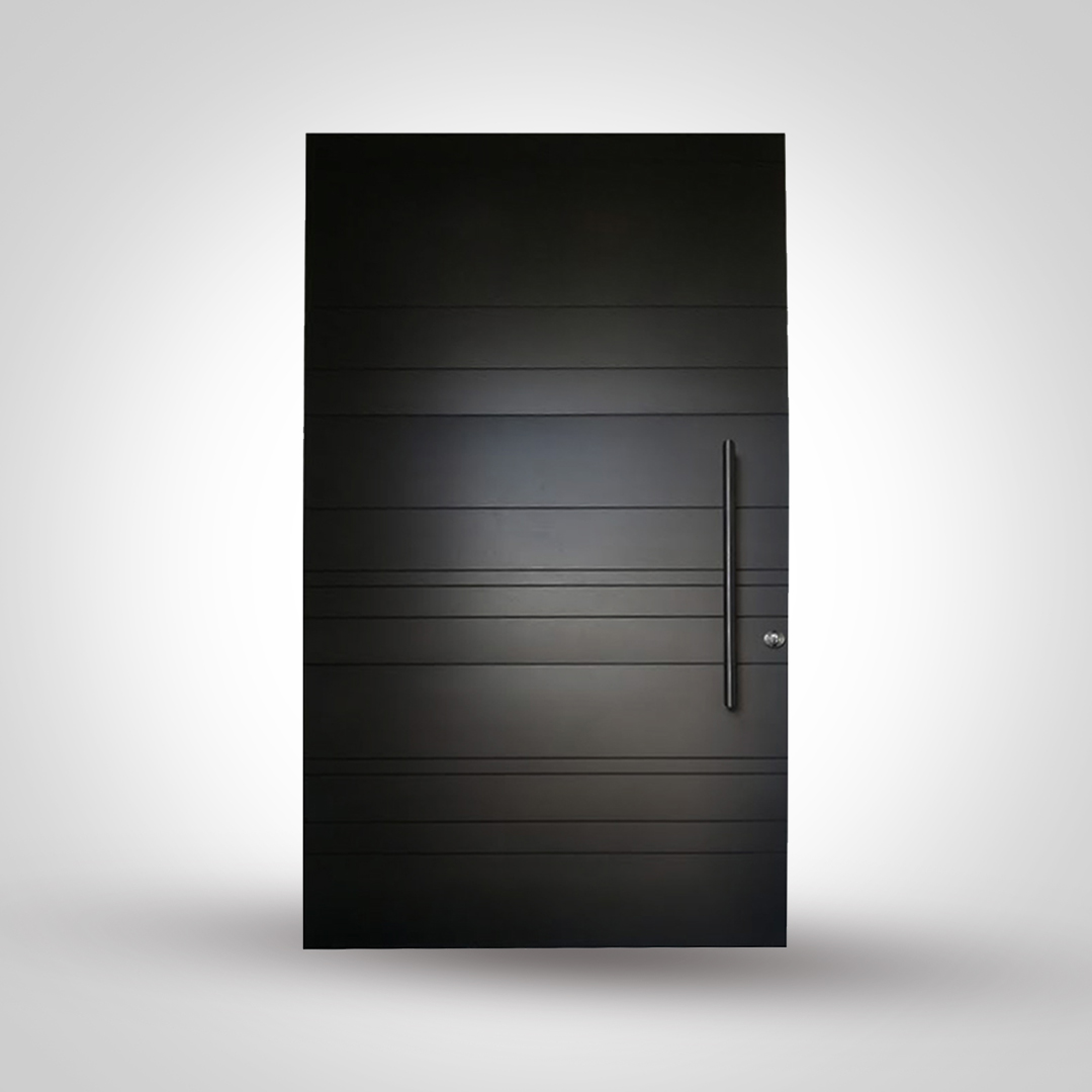 Modern solid wooden front door with contemporary design manufactured by Arteak Pakistan.