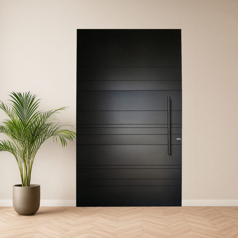 Modern solid wooden front door with contemporary design manufactured by Arteak Pakistan.